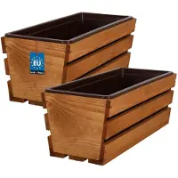 KOTARBAU 2 Stuks - Houten Plantenbak - Bloembak Hout - met Kunststof Inzetstuk - Balkonbak - 40 x 18 x 15 cm - Eik - voor Terras - Balkon - Deko Planten