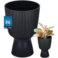 KOTARBAU Bloempot - Plantenpot met Sokkel ⌀ 14 cm - PVC - Geribbelde Orchideeënpot - H: 21 cm - Antraciet - Kelkvorm