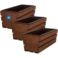 KOTARBAU 3 Stuks - Houten Plantenbak - Bloembak Hout - met Kunststof Inzetstuk - Balkonbak - 40 x 18 x 15 cm - Bruin - voor Terras - Balkon - Deko Planten