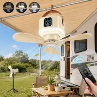 Lapamax Oplaadbare Ventilatorlamp - 7.200 mAh - 4 Snelheden en 3 Lichtstanden - Afstandsbediening en Timer - Voor Tent, Terras en Camper - Geel - Ø 24 cm