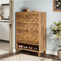 STILVORA Schoenenkast Ruime Opbergruimte 80 x 24 x 110 cm MDF Bruin Met 2 Klapladen Open Vak Voor Hal En Woonkamer Met Kipbeveiliging