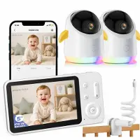 Boifun Babyfoon met 2 Camera's en App - 2K/3MP - 360° Beeld - 5" WiFi Video Babyfoon - RGB-Nachtzicht - Huil-, Bewegings-en Geluidsdetectie - 4x Zoom - Houder