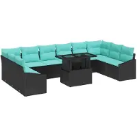 vidaXL Bankstel 11 st 10-Aantal zitplaatsen Zwart en Blauw poly rattan