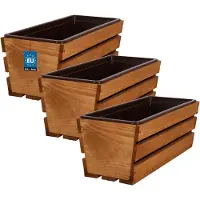 KOTARBAU 3 Stuks - Houten Plantenbak - Bloembak Hout - met Kunststof Inzetstuk - Balkonbak - 40 x 18 x 15 cm - Eik - voor Terras - Balkon - Deko Planten