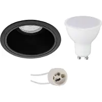 BES LED GU10 Inbouwspot Set - Mat Zwart - Inbouw Rond - Verdiept - Pragmi Minko Pro - 4W - Warm Wit 3000K - Ø90mm