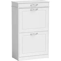 OKWISH Schoenenkast - 2 Klapvakken Met Lade En Verstelbare Verdelers - Smal Schoenenrek Voor Hal, Woonkamer En Balkon - Hout Wit - 53 x 26,5 x 89 cm