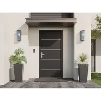 Vente-unique Voordeur van staal en inox H 208,5 x B 105 cm antraciet - dikte 90 mm - Rechtsdraaiend NAXARA