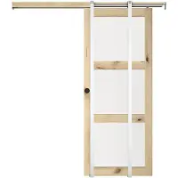 Vente-unique Schuifdeur met inbouwsysteem in hout en matgehard glas - 3 ramen - H205 x B93 cm - ACOSTA II