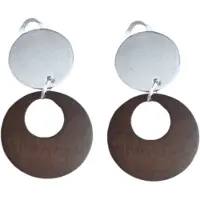 Charme Bijoux Clip oorbellen -Hout -Bruin -Zilverkleur- geen gaatje-