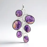 Cavill - Zilveren Hanger - 925 Sterling Zilver Gerhodineerd - Ovale & Ronde Charoiet Cabochon - 14,085 ct Russische Edelsteen - Elegant & Handgemaakt