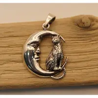 925 Sterling zilveren hanger kat op de maan - zilver hanger maan met kat - leuke astrologie bedel voor aan ketting maan - mooie zilveren hanger kat met maan - cadeau tip
