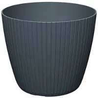 Prosperplast Antracietkleurige plastic bloempot 13,8 x 11,5 cm met gestreepte hoes voor Lamia-bloemen