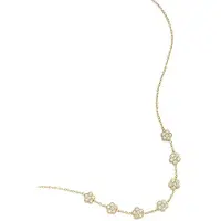 Yehwang Elegante Ketting Met Zirkonia Belegde Bloemen Goudkleur