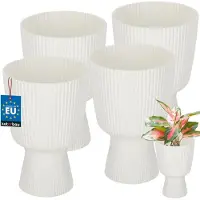 KOTARBAU 4 Stuks - Bloempot - Plantenpot met Sokkel ⌀ 14 cm - PVC - Geribbelde Orchideeënpot - H: 21 cm - Wit - Kelkvorm