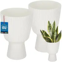 KOTARBAU 2 Stuks - Bloempot - Plantenpot met Sokkel ⌀ 18 cm - PVC - Geribbelde Orchideeënpot - H: 27 cm - Wit - Kelkvorm