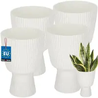 KOTARBAU 4 Stuks - Bloempot - Plantenpot met Sokkel ⌀ 18 cm - PVC - Geribbelde Orchideeënpot - H: 27 cm - Wit - Kelkvorm