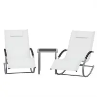 Happiq Set van 3 schommel-loungestoelen - met 2 loungestoelen en 1 bijzettafel - sneldrogende stof en ijzeren frame - Wit