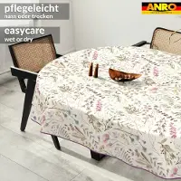 ANRO Tafelkleed Geweven structuur Beige Ovaal 200x140cm Met sierband Afwasbaar Waterafstotend