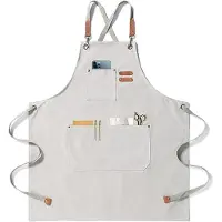 Snq Schort - Canvas Schort - 68 x 75 cm - Werk schort voor mannen – zwaar katoenen canvas – 3 zakken – verstelbaar – voor klussen, BBQ , keuken - Off-white