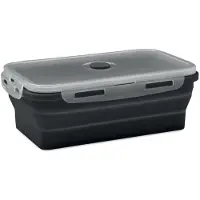 Midocean Inklapbare siliconen lunchbox met PP deksel en siliconen ventiel. Inhoud: 1200ml. Zwart