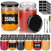 NaiZy Mini Weckpotten Set 24 stuks 350 ml - Rond Transparant Glas met Metalen Deksel - Luchtdichte Mason Jar voor Honing, Kruiden en Marmelade - Zwart -
