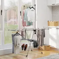 OKWISH Droogrek Opvouwbaar Met Verstelbare Vleugels 156,5 X 68 X 192 Cm Rvs Zilver Voor Georganiseerd Drogen Van Kleding En Schoenen