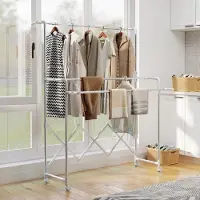 STILVORA Droogtoren – 150 x 103 x 197 cm – Verstelbaar En Inklapbaar – Roestvrij Staal – Zilver – Met Wielen Voor Binnen En Buiten