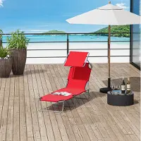 OKWISH Ligbed 187 x 58 cm - Inklapbaar Met Verstelbaar Zonnedak - Voor Tuin Terras Zwembad En Strand - Metaal En Oxfordstof - Rood