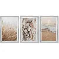 Wallfluent 4-Delige Schilderij Set - Strandthema met schelpen en zeegolven - 40 x 60 cm - Wanddecoratie - Moderne Interieurdecoratie