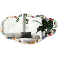 Wallfluent Pop-Patronen Spiegel - Blauw Elegante Rechthoekige Wandspiegel - Organische Spiegel - Woonkamer, Kantoor, Slaapkamer - Pop Art - 45x90 cm - Totale afmeting 52x97 cm