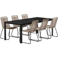 Ebuy24 Mirko tuinmeubelset tafel 90x200cm zwart 6 stoelen bruin.