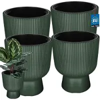 KOTARBAU 4 Stuks - Bloempot - Plantenpot Ø 29 cm - met Binnenpot - Geribbelde Plantenbak - Plantenpot met Voet - Plantenbak - Kunststof - H: 36 cm - Groen