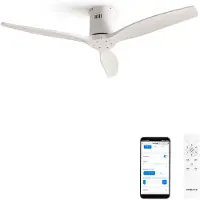 Create - Plafondventilator silent 100% hout 40W (Ø112cm) - Geen licht - WIFI + Afstandsbediening - 6 snelheden - Programmeerbaar - WIND CALM NATURAL WOOD