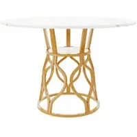 OKWISH Eettafel – Ronde Eettafel Met Opbergplank – 100 x 100 x 75 cm – Voor 4-6 Personen – Modern – MDF En Metaal Wit Goud
