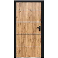 Vente-unique Voordeur van staal en inox H208.5 x B105 cm met eikenhoutlook - dikte 90 mm - Linksdraaiend NAXARA
