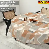 ANRO Tafelkleed Bloemenpatroon Beige Rond Ø140cm Met sierband Afwasbaar Waterafstotend