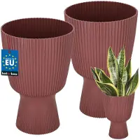 KOTARBAU 2 Stuks - Bloempot - Plantenpot met Sokkel ⌀ 18 cm - PVC - Geribbelde Orchideeënpot - H: 27 cm - Marsala - Kelkvorm