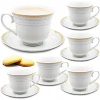Tragar Porseleinen Koffieservies 6+6 Kopjes met Schotels 240ml Gouden Rand