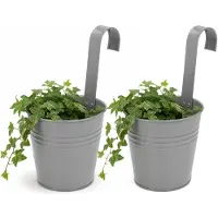 Pro Garden Progarden Bloempotje met haak - 2x - plantenbak zink met ophanghaak - grijs - 20 x 13 x 26 cm - ophangbaar- Balkon/schutting plantenpot