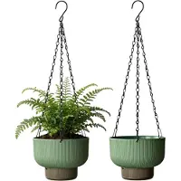 Snq Hangende Zelfwaterende Bloempotten voor Buiten en Binnen - Groene Kunststof Plantenbakken met Watervoorraad - Set van 2 Stuks - 19 cm - Ideaal voor Tuin en Balkon