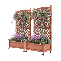 Happiq Houten plantenbak - Met trellis en wielen, staande verticale tuinbouw - voor planten en bloemen verhoogde tuinbedden - 156 cm, 2PCS