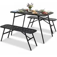 Costway Bierzitgroep van metaal, 3-delige biertafelset, 2 x bierbanken, 1 x biertafel, 120 cm partytentgarnituur, campingtafelset, zitgarnituur, tuinmeubelen voor tuin, terras en balkon