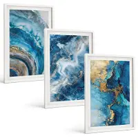 Tulup 3-Delige Schilderij Set - Blauwe abstracte patronen - 40x60 - Wanddecoratie - Muurdecoratie - Moderne Interieurdecoratie - Interieur Decoratie