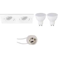 BES LED GU10 Inbouwspot Set - Mat Wit - Inbouw Rechthoek Dubbel - Kantelbaar - Pragmi Borny Pro - 4W - Warm Wit 3000K - 175x92mm
