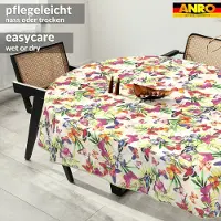 ANRO Tafelkleed Bloemenranken Beige Ovaal 200x140cm Met sierband Afwasbaar Waterafstotend