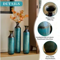 HAUSS SPOLE Vaas – Handgemaakt Met Blauwgroene Patina – 52/62/72 Cm – Metaal – Blauw Groen – Voor Droogbloemen En Decoratie – Niet Waterdicht