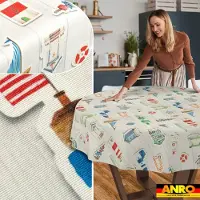 ANRO Tafelkleed Daphne bloemen Beige Rond Ø140cm Rechte rand Afwasbaar Waterafstotend
