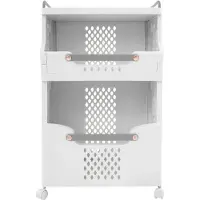 Happiq Wasmand met Wielen – Opvouwbare Verrijdbare Wasmand en Opbergwagen voor Wasruimte, Keuken en Huishouden – Wit