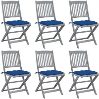 vidaXL Opklapbare stoelen (6 stuks) met kussens, gemaakt van massief acaciahout