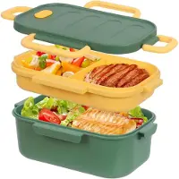 VHV Bento Lunchbox 1800 ml - Lekvrij - 2-Laags Broodtrommel met Vakken - Grote Lunchbox voor Volwassenen - Werk, School en Picknick - Groen